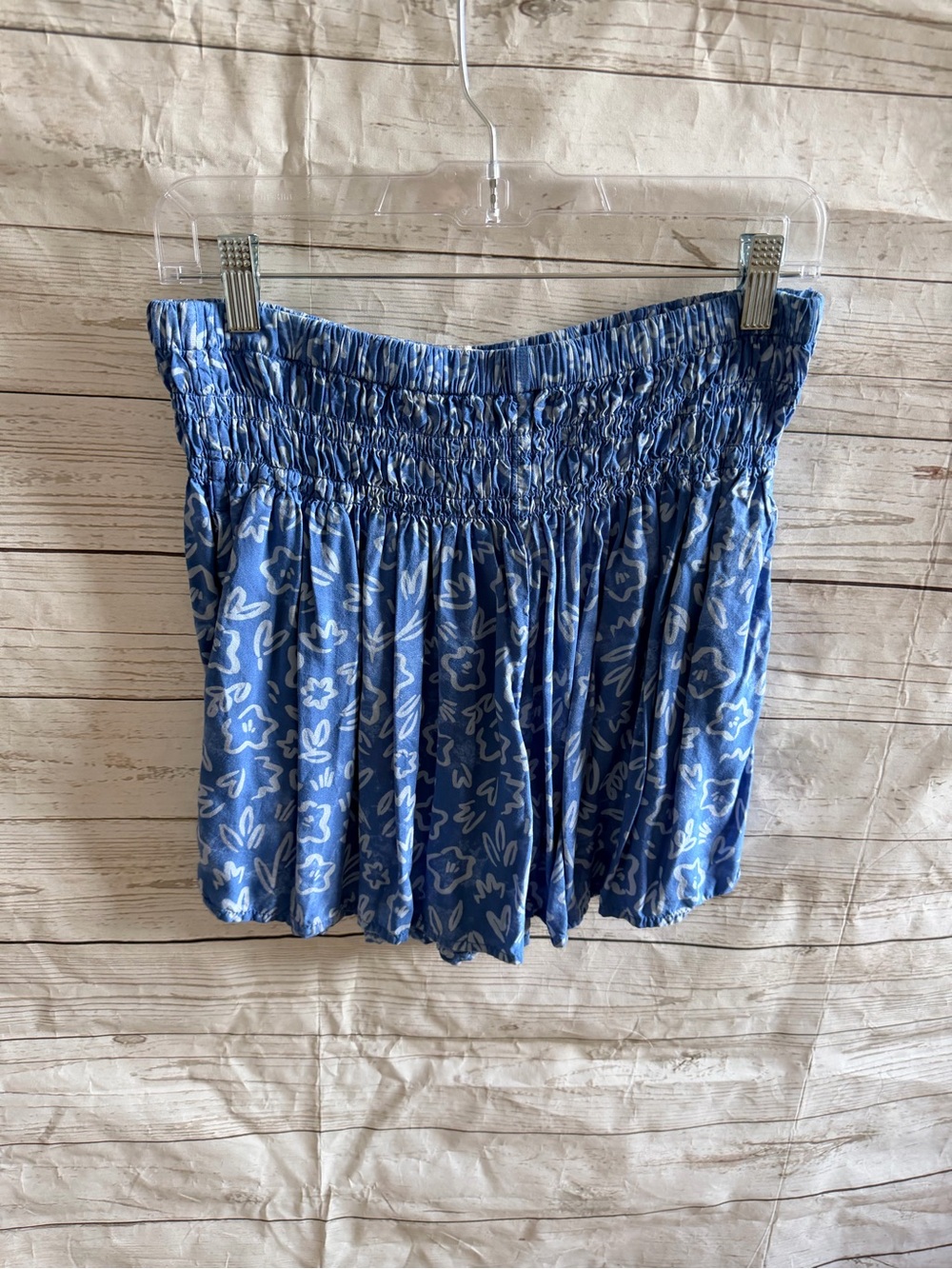 Girls Blue Floral Print Smocked Waist Shorts